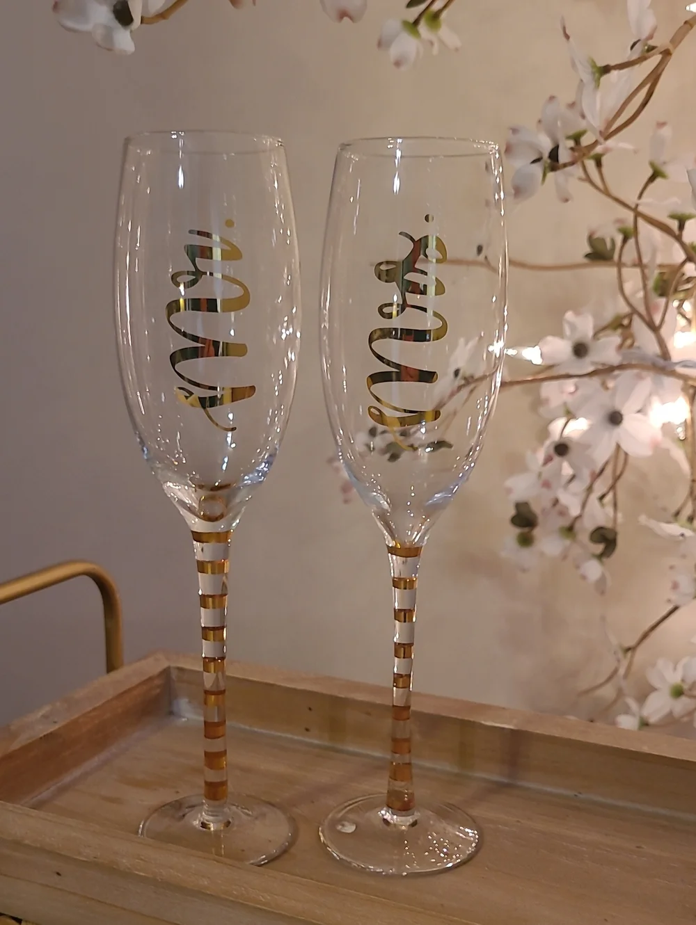Mr. & Mrs. Gold Accent Champagne Flutes - Set of 2